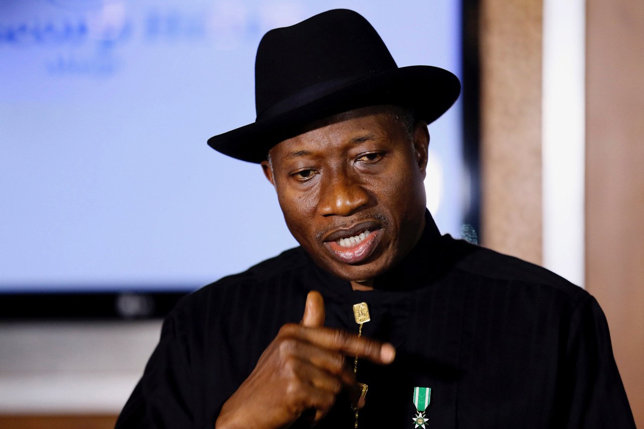 Nigerian President Goodluck Jonathan speaks to the media on the situation in Chibok and the success of the World Economic Forum in Abuja